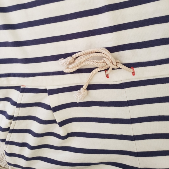 LOFT Beach navy blue off-white drawstring waist cuffed romper M - Picture 7 of 7